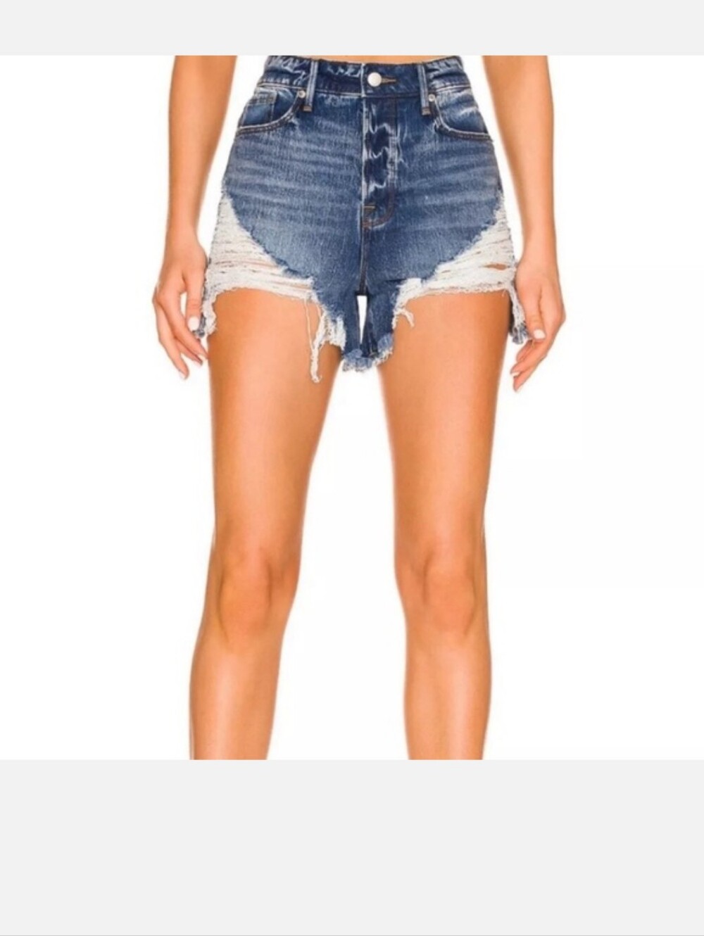NWT Good American Bombshell Jean Shorts Woman's 00/24 Distressed - Blue